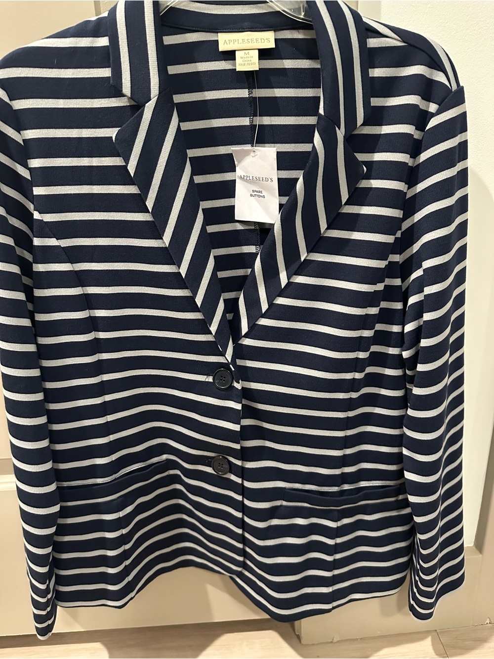 Appleseed's Navy and White Striped Knit Blazer